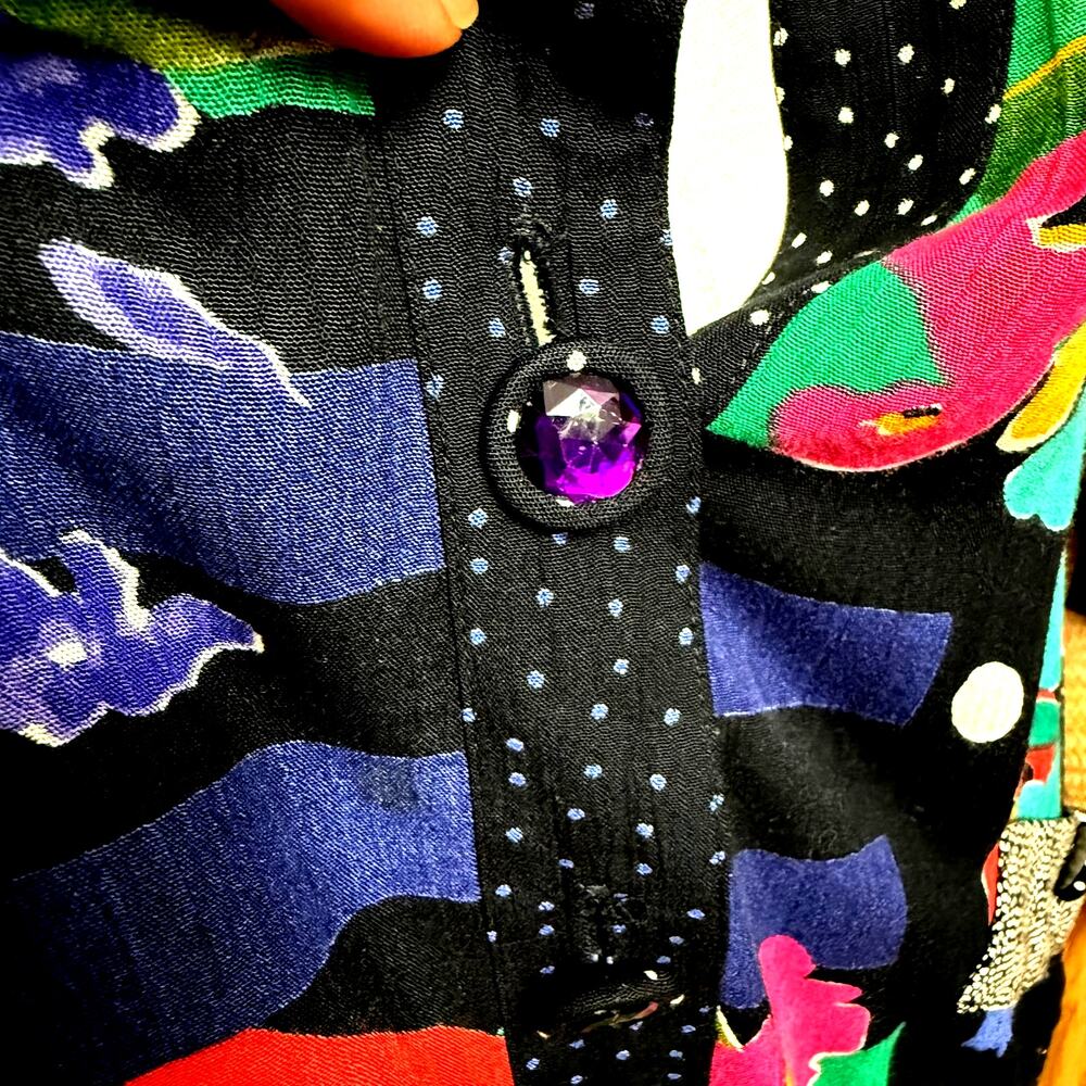 Carol Little Patchwork Vintage Jacket Size 4 Oversize 100% Rayon Long Sleeves - Picture 10 of 10